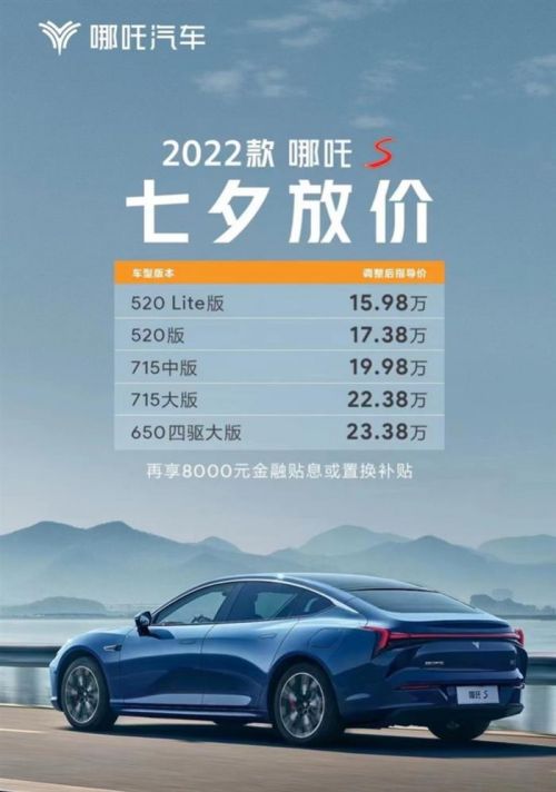 最高降价4.9万元  哪吒汽车宣布2022款哪吒S“放价”